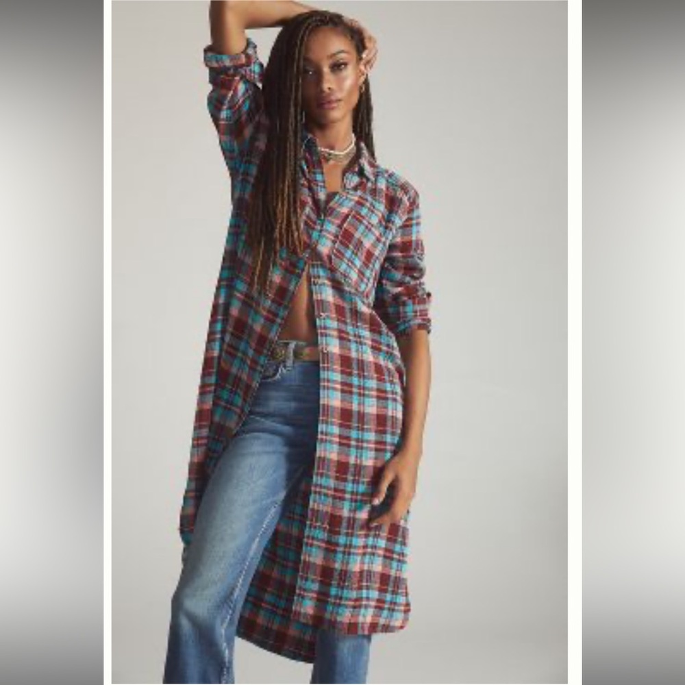 Anthropologie PILCRO LONGLINE PLAID BUTTONDOWN- M